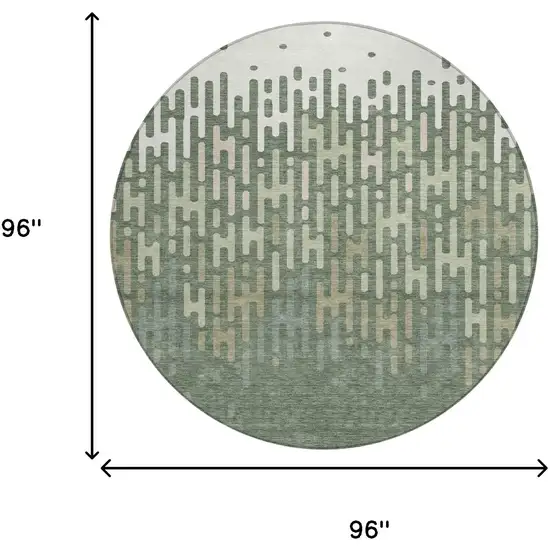 Green And Ivory Round Abstract Washable Indoor Outdoor Area Rug Photo 6