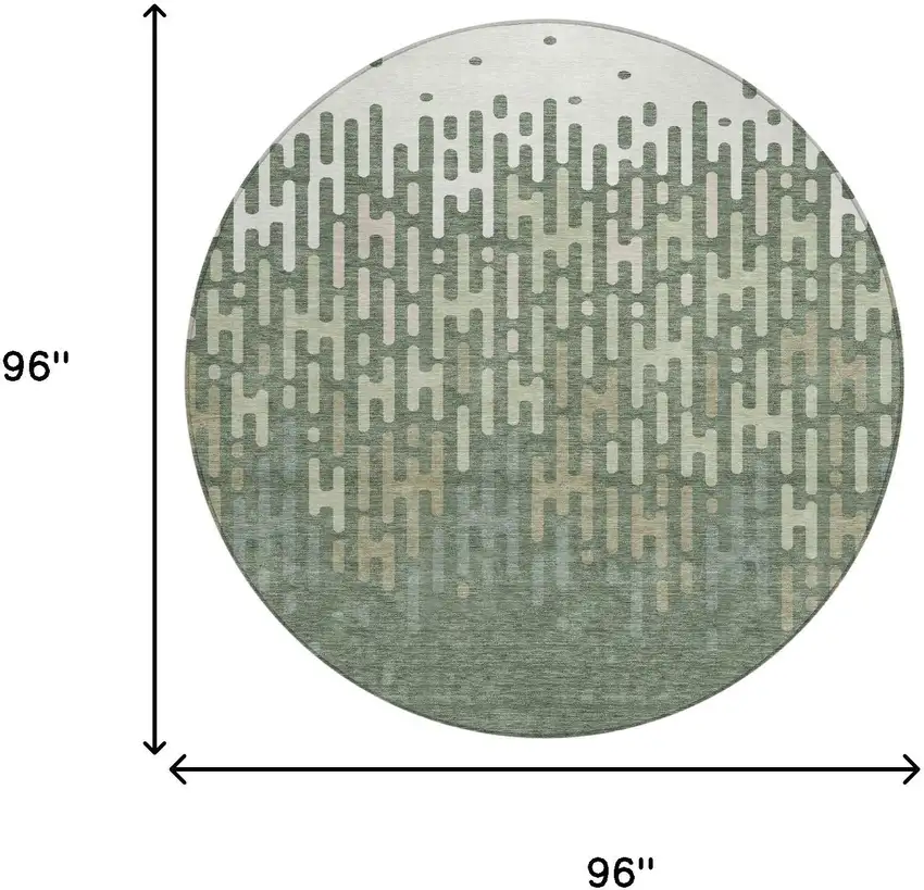Green And Ivory Round Abstract Washable Indoor Outdoor Area Rug Photo 6