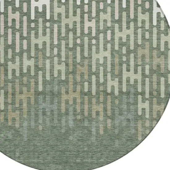 Green And Ivory Round Abstract Washable Indoor Outdoor Area Rug Photo 2