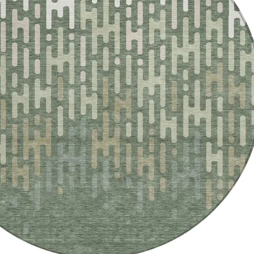 Green And Ivory Round Abstract Washable Indoor Outdoor Area Rug Photo 2