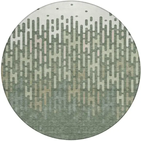 Green And Ivory Round Abstract Washable Indoor Outdoor Area Rug Photo 1