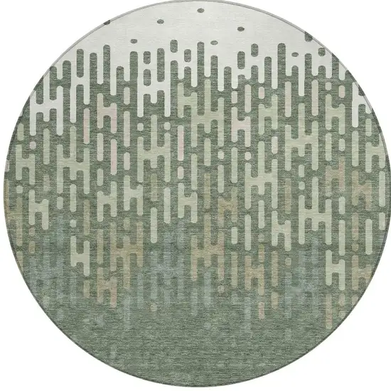 Green And Ivory Round Abstract Washable Indoor Outdoor Area Rug Photo 3