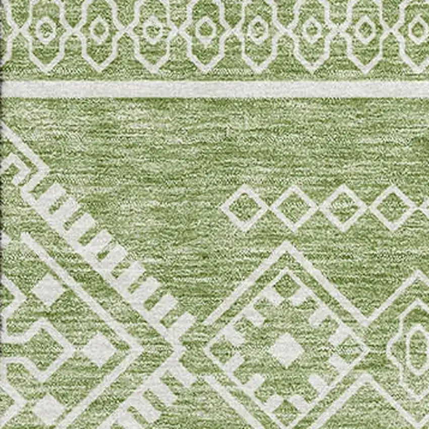 Green And Ivory Southwestern Washable Area Rug With UV Protection Photo 3