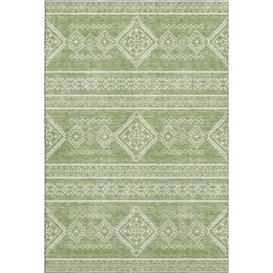 Green And Ivory Southwestern Washable Area Rug With UV Protection Photo 1