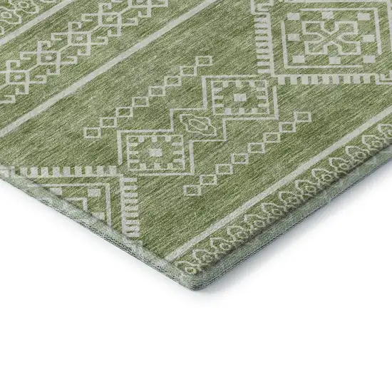 Green And Ivory Southwestern Washable Area Rug With UV Protection Photo 8