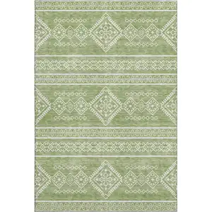 Photo of Green And Ivory Southwestern Washable Area Rug With UV Protection