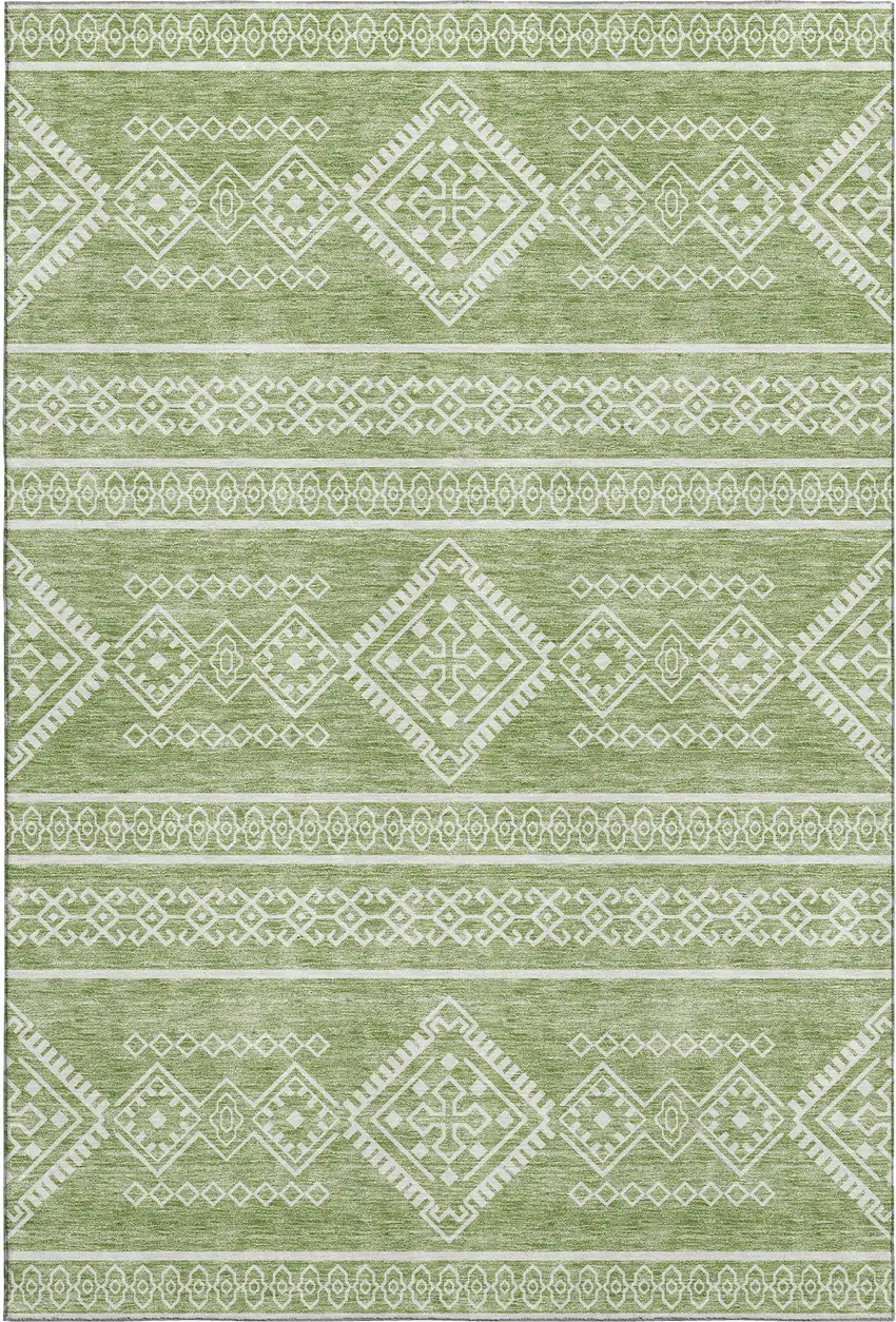 Green And Ivory Southwestern Washable Area Rug With UV Protection Photo 1