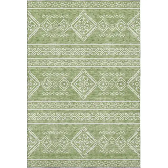 Green And Ivory Southwestern Washable Area Rug With UV Protection Photo 4