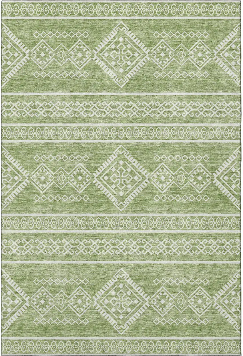 Green And Ivory Southwestern Washable Area Rug With UV Protection Photo 4