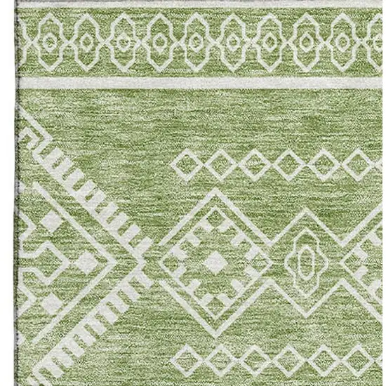 Green And Ivory Southwestern Washable Area Rug With UV Protection Photo 3