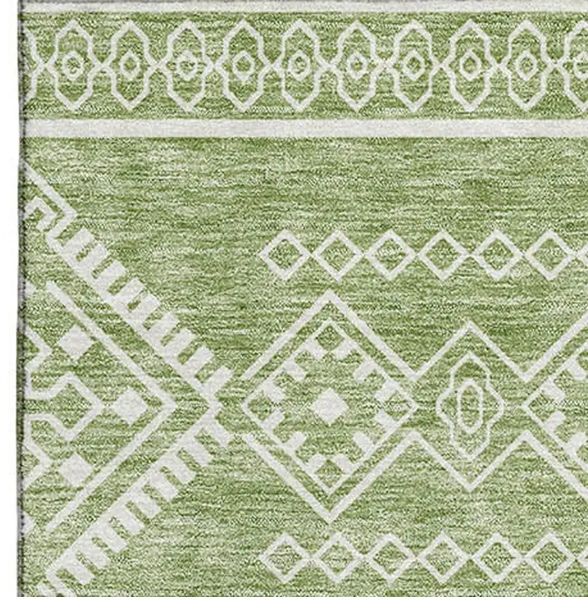 Green And Ivory Southwestern Washable Area Rug With UV Protection Photo 3