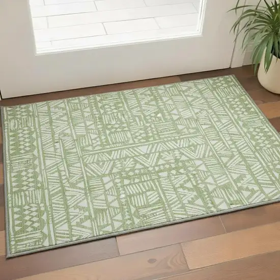 Green And Ivory Southwestern Washable Area Rug With UV Protection Photo 2