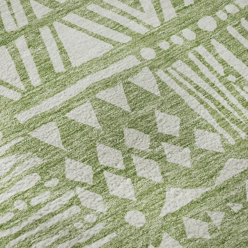 Green And Ivory Southwestern Washable Area Rug With UV Protection Photo 9