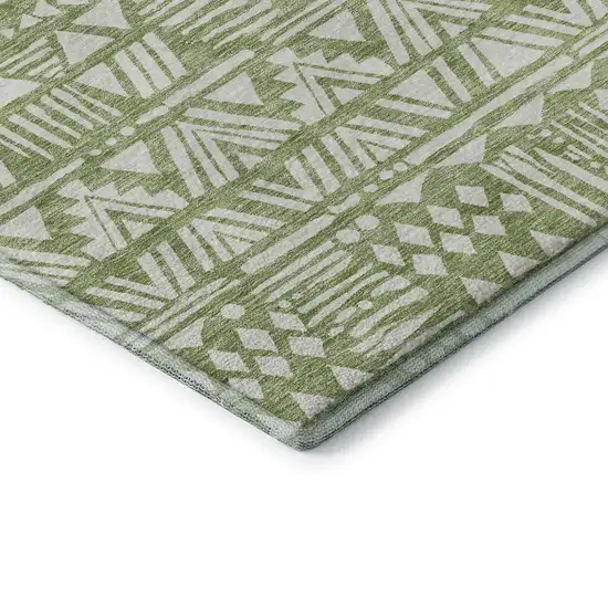 Green And Ivory Southwestern Washable Area Rug With UV Protection Photo 8