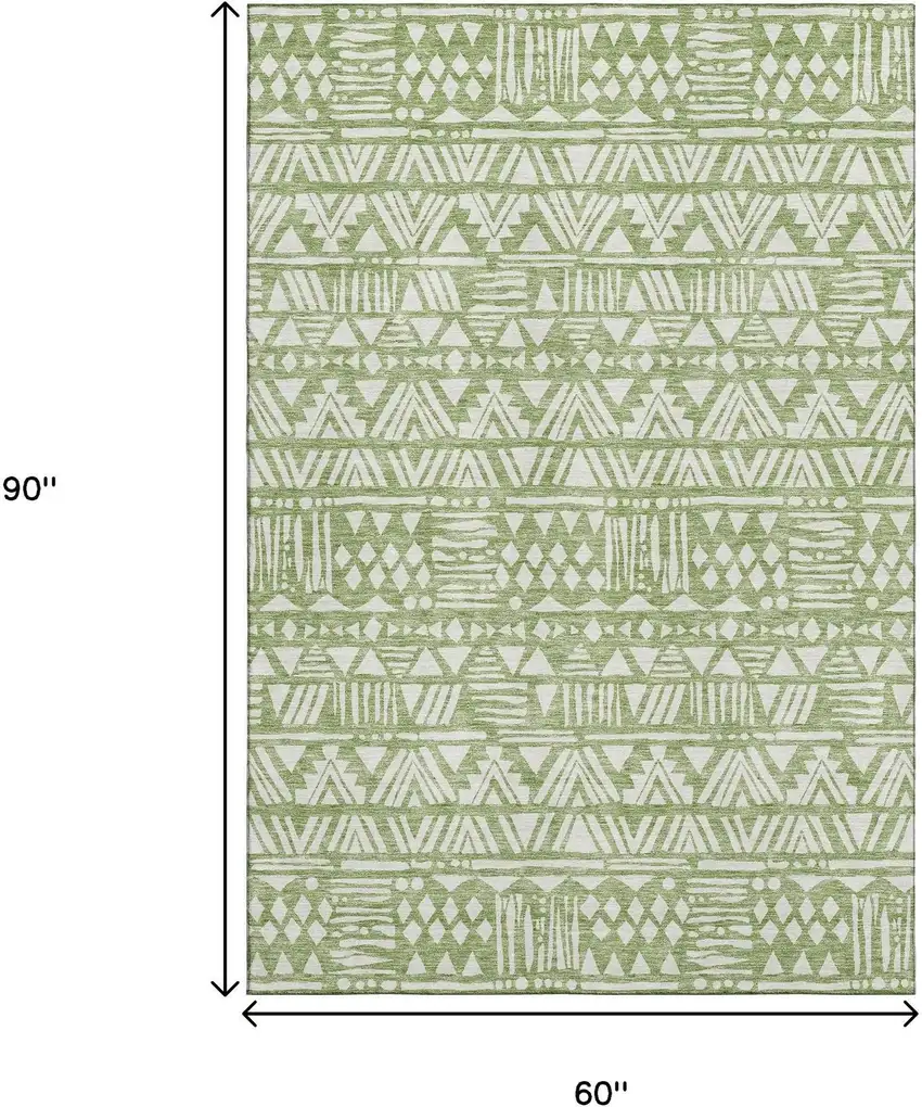 Green And Ivory Southwestern Washable Area Rug With UV Protection Photo 3