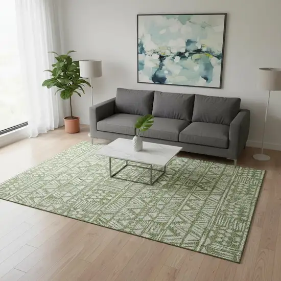 Green And Ivory Southwestern Washable Area Rug With UV Protection Photo 2
