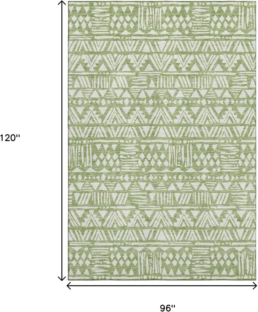 Green And Ivory Southwestern Washable Area Rug With UV Protection Photo 3