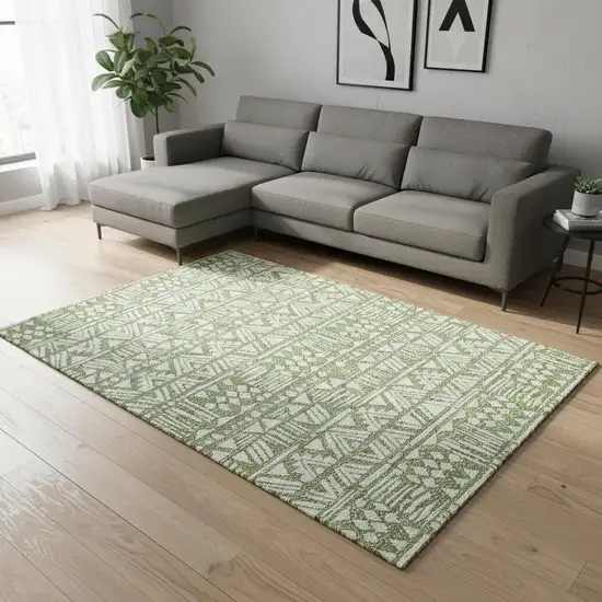 Green And Ivory Southwestern Washable Area Rug With UV Protection Photo 2