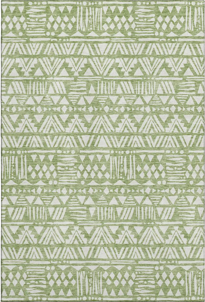 Green And Ivory Southwestern Washable Area Rug With UV Protection Photo 1