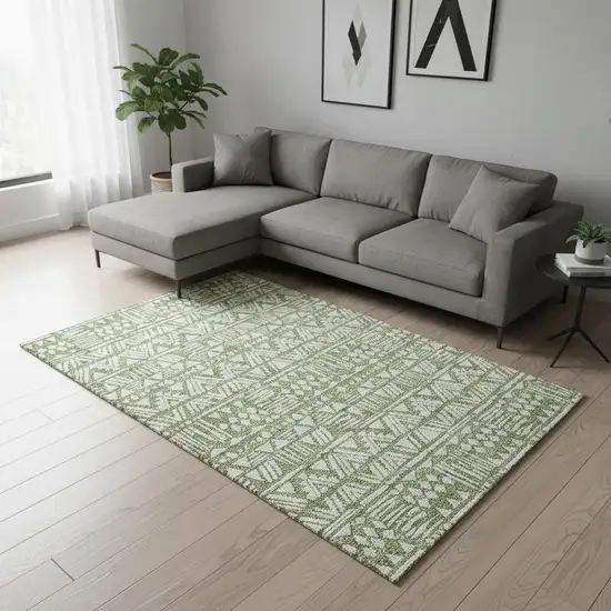 Green And Ivory Southwestern Washable Area Rug With UV Protection Photo 2