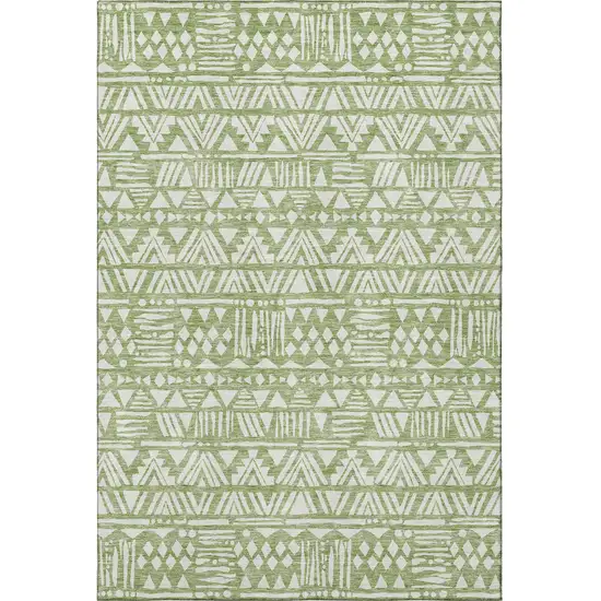Green And Ivory Southwestern Washable Area Rug With UV Protection Photo 3