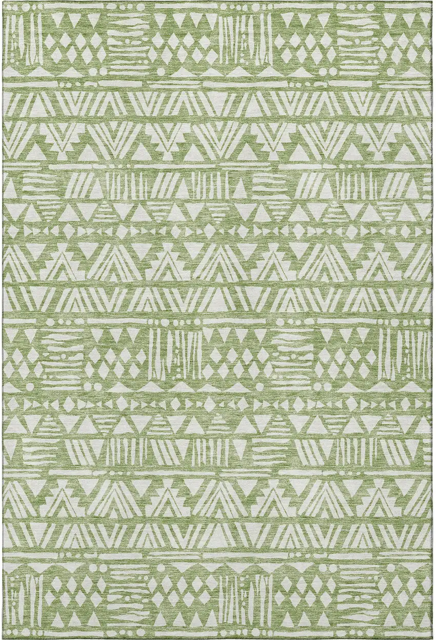 Green And Ivory Southwestern Washable Area Rug With UV Protection Photo 3
