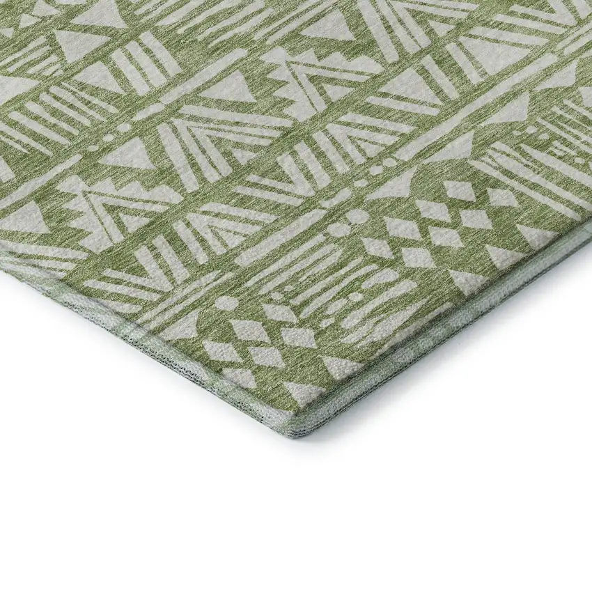 Green And Ivory Southwestern Washable Area Rug With UV Protection Photo 7