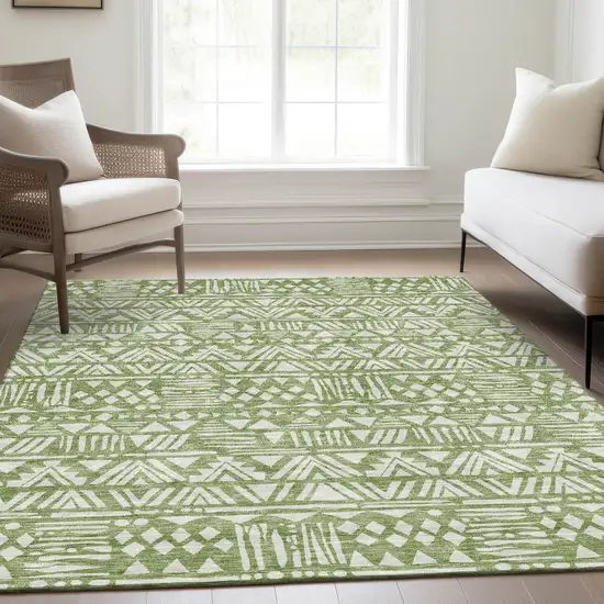 Green And Ivory Southwestern Washable Area Rug With UV Protection Photo 5