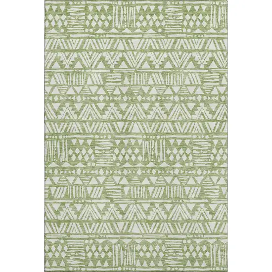 Green And Ivory Southwestern Washable Area Rug With UV Protection Photo 1
