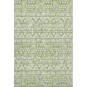 Photo of Green And Ivory Southwestern Washable Area Rug With UV Protection