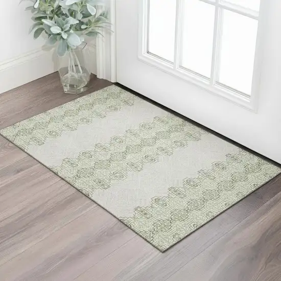 Green And Ivory Southwestern Washable Area Rug With UV Protection Photo 2