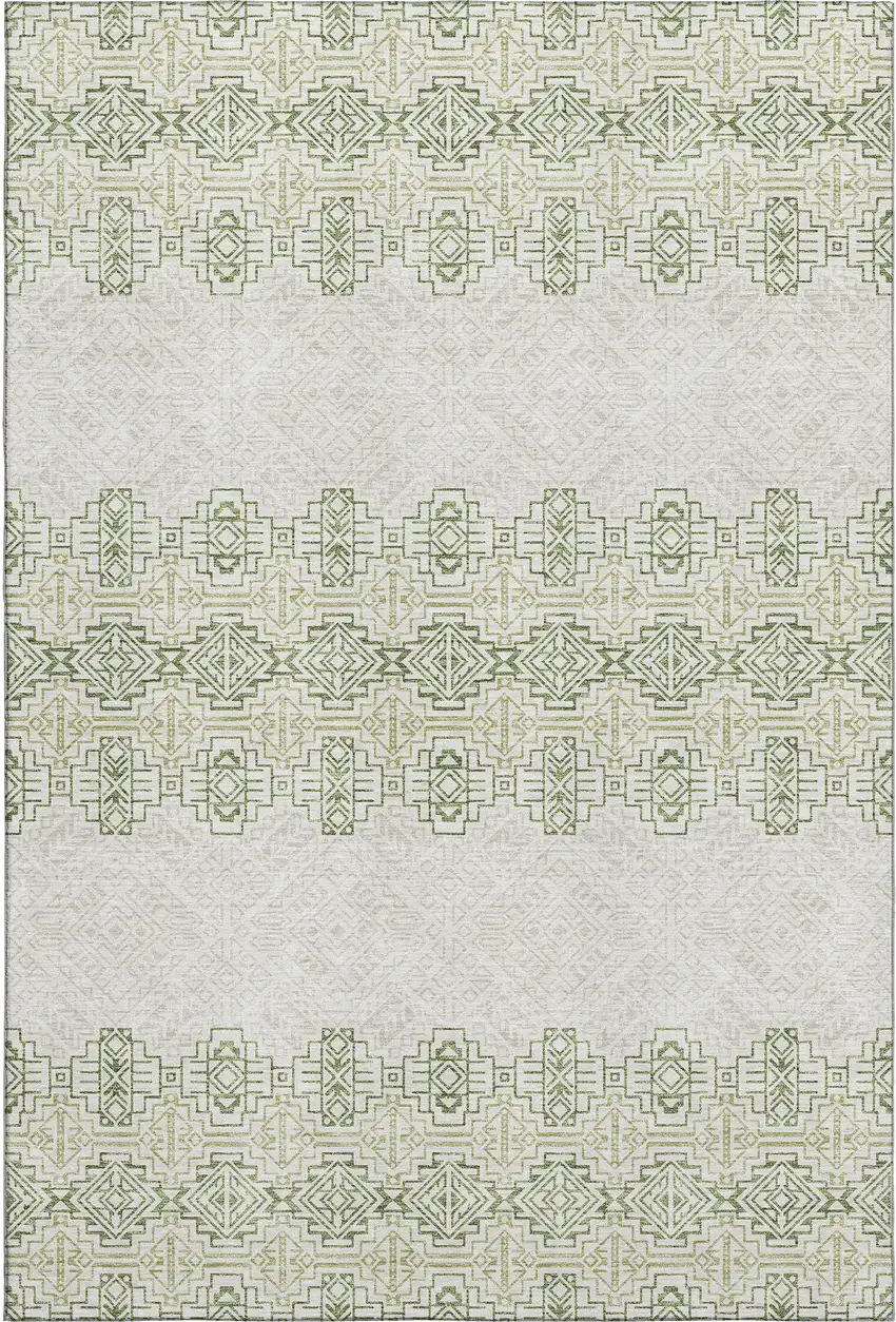 Green And Ivory Southwestern Washable Area Rug With UV Protection Photo 1