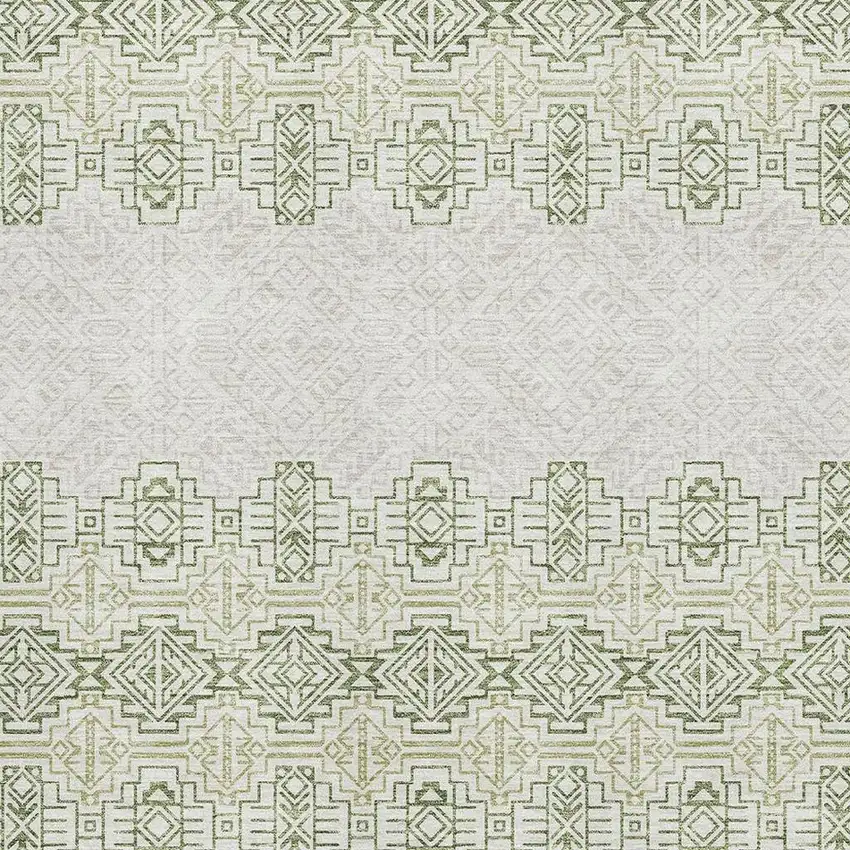 Green And Ivory Southwestern Washable Area Rug With UV Protection Photo 2
