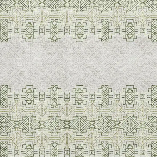 Green And Ivory Southwestern Washable Area Rug With UV Protection Photo 2