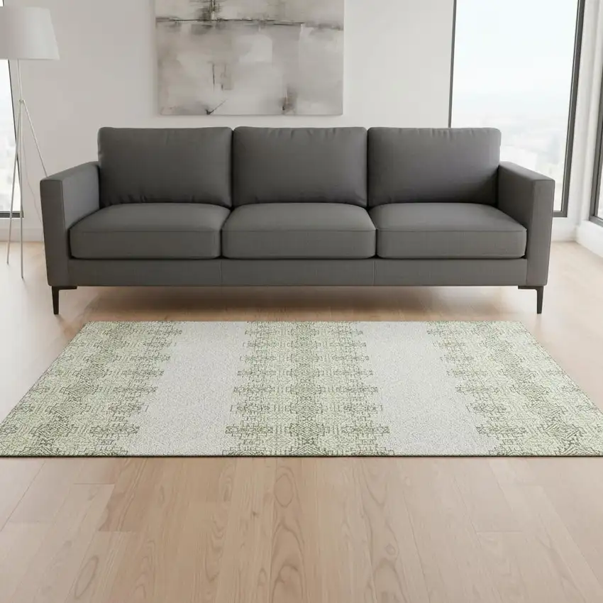 Green And Ivory Southwestern Washable Area Rug With UV Protection Photo 2