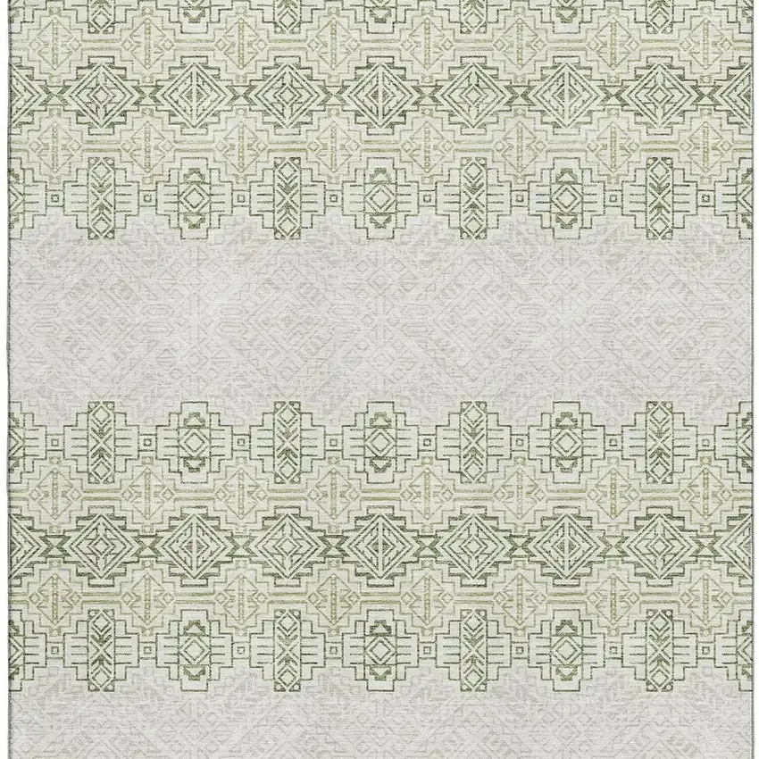 Green And Ivory Southwestern Washable Area Rug With UV Protection Photo 2