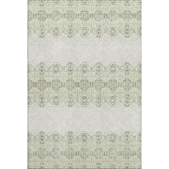 Green And Ivory Southwestern Washable Area Rug With UV Protection Photo 1