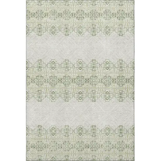 Green And Ivory Southwestern Washable Area Rug With UV Protection Photo 3