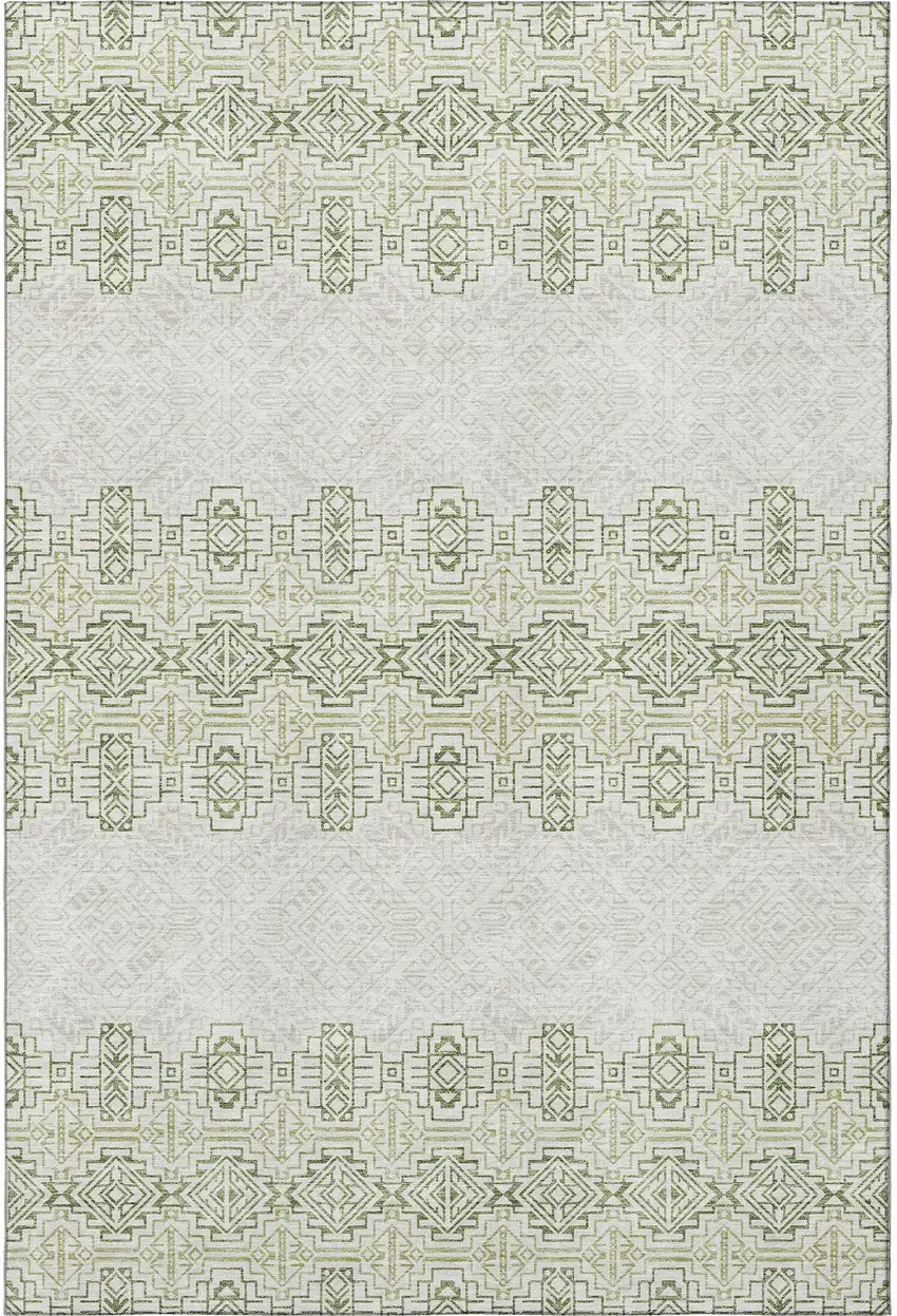 Green And Ivory Southwestern Washable Area Rug With UV Protection Photo 3