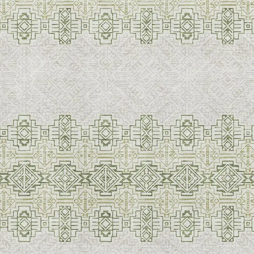 Green And Ivory Southwestern Washable Area Rug With UV Protection Photo 2