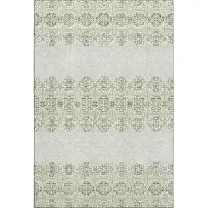 Photo of Green And Ivory Southwestern Washable Area Rug With UV Protection