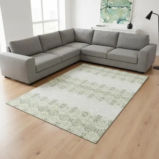 Green And Ivory Southwestern Washable Area Rug With UV Protection Photo 2