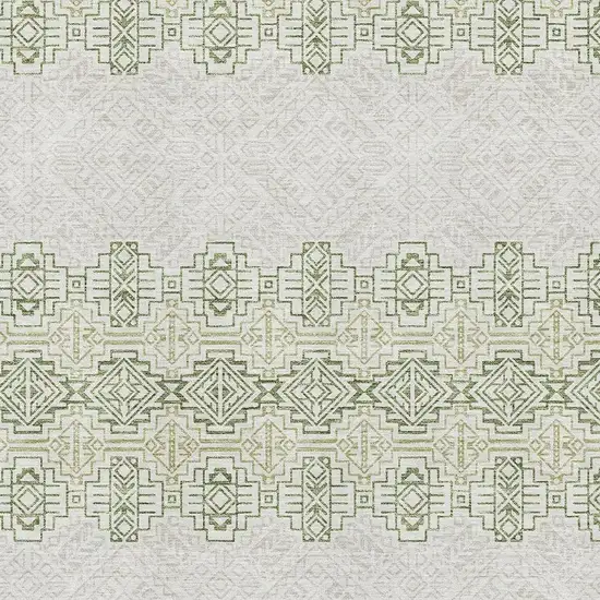 Green And Ivory Southwestern Washable Area Rug With UV Protection Photo 2