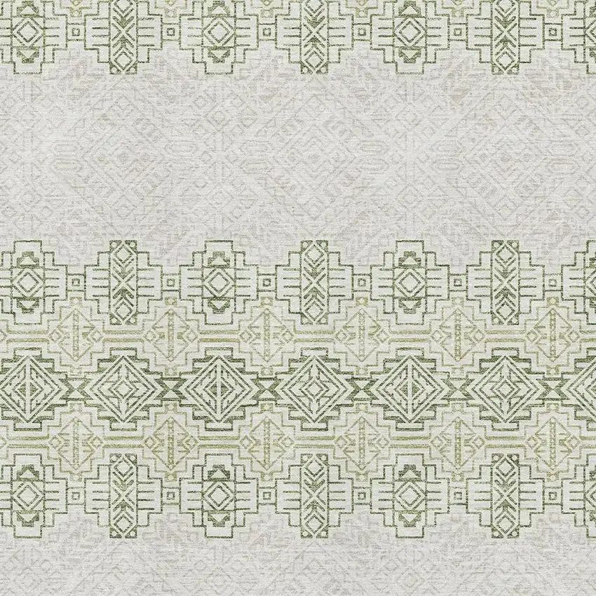 Green And Ivory Southwestern Washable Area Rug With UV Protection Photo 2