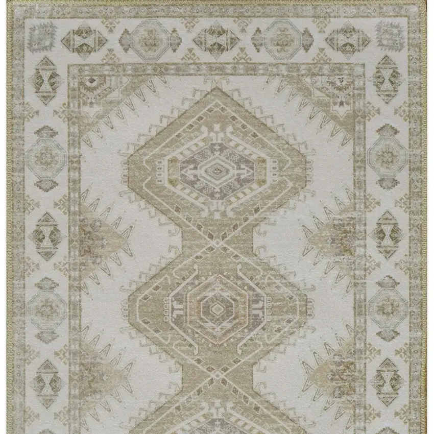 Green And Ivory Southwestern Washable Area Rug Photo 4