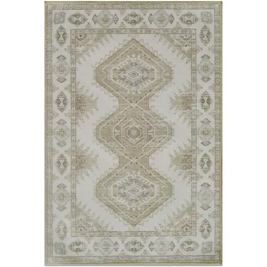 Green And Ivory Southwestern Washable Area Rug Photo 4