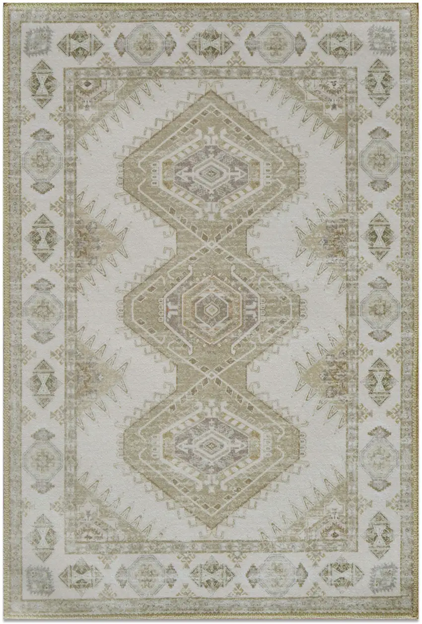 Green And Ivory Southwestern Washable Area Rug Photo 4