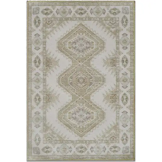 Green And Ivory Southwestern Washable Area Rug Photo 2