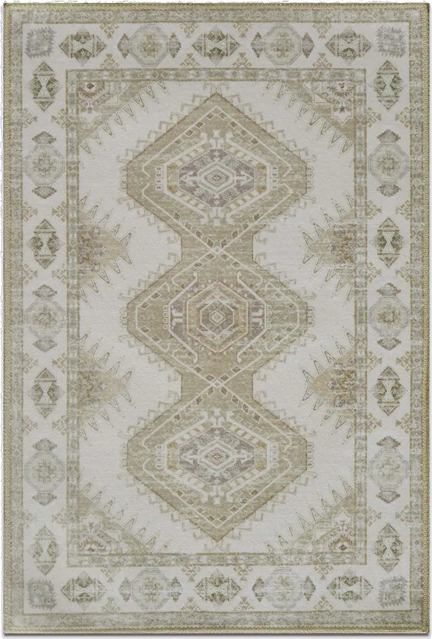 Green And Ivory Southwestern Washable Area Rug Photo 2