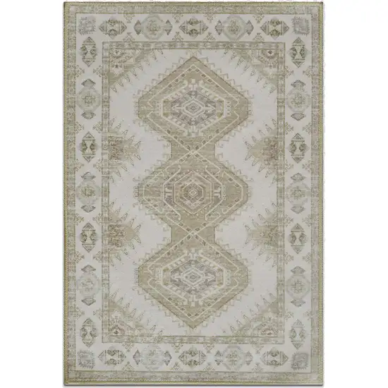 Green And Ivory Southwestern Washable Area Rug Photo 4